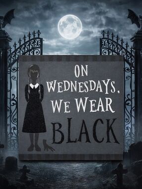 On Wednesdays We Wear Black Gothic Decor Sign NWT 6x6 Wednesday Addams Vibe